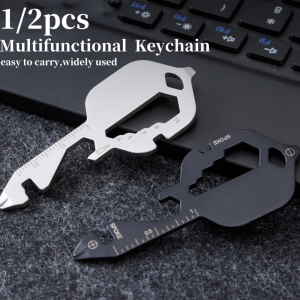 1/2Pcs Mini Multifunctional Keychain Stainless Steel Portable Key Shaped Multitool Screwdriver Bottle Opener Pocket Repair Tool