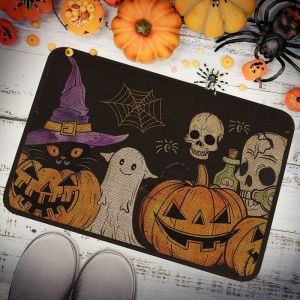 VIKAMA Retro Horror-Themed Halloween Doormat Durable Non-Slip Rug Spooky Party Decor for Entryway and Holiday Decor