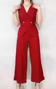LAURICE SELLENE Flowy Butterfly Sleeve Top with Button Display & Wide Leg Pants Terno Casual Office Wear Semi Formal Events Womens Chic Minimalist Outfit