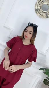 Setelan Celana 7/8 Crinkle Airflow Motif Polos Lengan Susun Busui Tali Belakang Claressa Collection