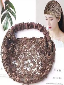 Womens Pearl Headband Wide Lace Trim Hollow out Design Hair Accessory Fashionable Trendy Pearl Hair Cover up White Hair