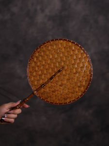 Quạt Lá Tre Thủ Công Dày Kiểu Trung Hoa Cổ Điển Quạt Lá Bàng Hanfu Tròn Thủ Công Bằng Tre Dùng Cho Người Trung Niên