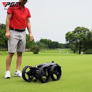 PGM 4 Wheels Golf Cart Hand Push Cart Manual Brake Foldable with Umbrella Holder Bottle Cage Fixing Rope Aluminium Alloy QC005