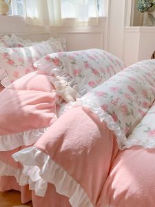 Princess Style Warm Velvet Skirt Four-Piece Set Winter Thickened Double-Sided Coral Flannel Quilt Cover Bed Sheets Three-Piece Set