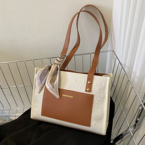 Fashionable Silk Scarf Handbag Large Capacity Womens Tote Bag 2022 New Trendy Color Block Commuter Single Shoulder Bag