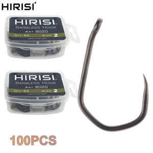 Hirisi 100pcs PTFE Coated Barbless Hooks High Carbon Steel With Eye Carp Fishing High Quality Fishing Supplies New 8020