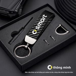 Móc Khóa Da Microfiber Kiểu Sợi Carbon Dành Cho Smart EQ Fortwo Forfour 453 451 452 450 454 Roadster - Móc Khóa Hợp Kim Titan