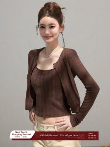 THROUS | Bộ Áo Len Dễ Dàng Mùa Thu Cổ Đai Không Tay