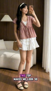 Áo Babydoll Tiểu Thư Hai Lớp Màu Caro Áo Babydoll Cổ V Phối Nơ Siêu Xinh Lucky Clothing 847