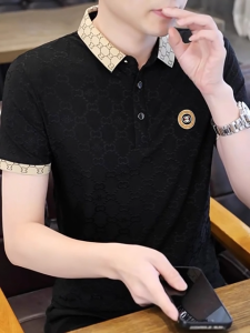 Atasan Mewah Modis Pria Kemeja Polo Sutra Es Pria Ice Silk Quick Drying Mens Short-Sleeved T-Shirt