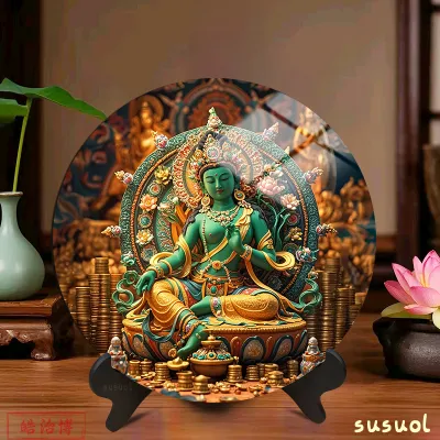 Green Tara Circular Wooden Display Case Home Decoration