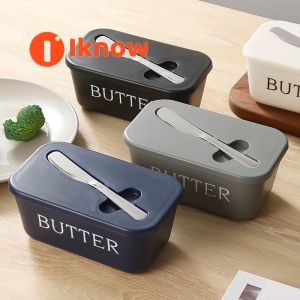 ฉันรู้ความจุมากกล่องเนย PP เกรดอาหารด้วยมีด | ชีสกล่องเก็บสินค้าสำหรับตู้เย็น | จานใส่เนย