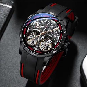 AILANG | AILANG 8826-Pentagram Sports Skeleton Tourbillon Automatic Mechanical Watch Silicone Strap Men Wristwatch