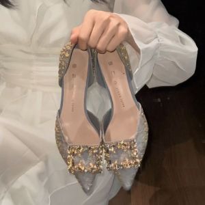 French Temperament Versatile High Heels Womens Spring and Autumn Rhinestones Pointed Toe Stiletto Bridesmaid Shoes Daily Wear Without Tired Single Shoes