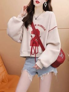 Áo Nỉ Cotton Ngắn Cho Nữ Mùa Xuân Thu Thiết Kế Thắt Lưng Rộng Rãi Cỡ Lớn Thời Trang Giảm Tuổi Tác Đa Năng Áo Trên