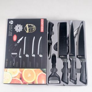 Spidy Pisau Dapur Teflon Hitam Anti Lengket Set 6in1 Marble Coating Kitchen Knife 6pcs