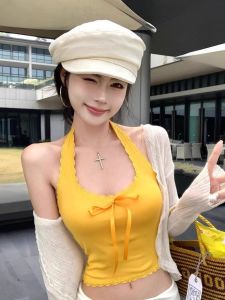 Áo Vest Ren Không Tay Cổ Treo Pure Desire Dành Cho Nữ Có Đệm Ngực Áo Khoác Ngoài Mùa Đông Màu Trắng Áo Vest Ngắn Mặc Trong