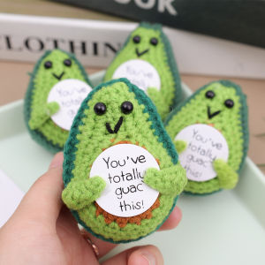 Funny Positive Energy Potato Avocado Mini Handmade Plush Wool Knitting Doll Ornaments with Card Home Room Decor Birthday Gifts