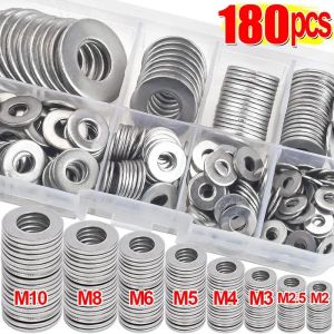180Pcs/Box Stainless Steel Washers Metal O Ring Fasteners Gasket Set Assortment Kits M2 M2.5 M3 M4 M5 M6 M8 M10 Flat Washer Grommets