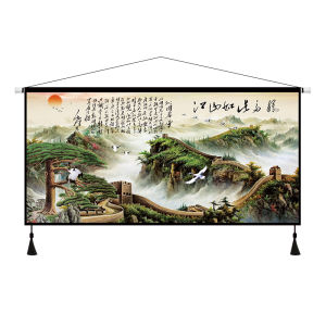 New Chinese Style Decorative Painting Hanging Cloth Sofa Wall Art Fabric Landscape Pine Tree Pattern Rectangular Mixed Fiber