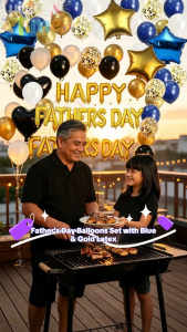【Happy Time Combine Set】Fathers Day Balloons Best Dad Balloon Garland Arch Kit Happy Fathers Day Foil Balloon Blue Gold Balloons Best Father Ever Decorations for Fathers Day Party Supplies
