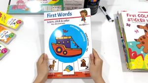 Sách - First Words: Học Dán và Tô màu (Caramel Publishing - Sách bản quyền Belgium) - ndbooks