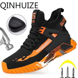 QINHUIZE New 2023 Safety Boots For Men Steel Toe Work Shoes Anti-smash Anti-puncture Indestructible Shoes Men Boots Protective Sneakers