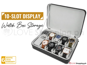 10-Slot High-Quality Leather Watch Box Storage Display with Zipper - BLACK