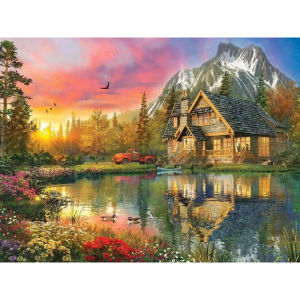 500/1000/1200/2000PCS Jigsaw Puzzle Sunset Lake House Mountain Scenery Paper Puzzle Adults Relax Toys Home Decoration Gifts