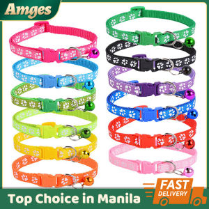 Pet Collars Cat And Dog Collars Safety Buckle Footprints with Bells Cat And Dog Collars Suitable For Puppy Kittens Accessories Nylon Reflective Adjustable Collars 1.0cm