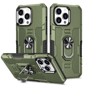 Zeallion Camera Protector Shockproof Phone Case for [Apple iPhone 15 14 Pro Max 11 12 13 Pro 8 7 6 6s XS XS Max Plus] Car Magnetic Ring Stand Armor Cover