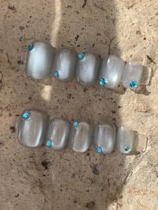 Blue Glass Bead Cats Eye Nail Art Removable False Nails Waterproof Wearable Nail Tips for Any Skin Type Gentle Color Series