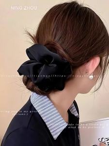 NING ZHOU | Leopard Print Floral Satin Large Hair Ring Black
