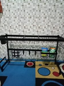 Rak wastafel cuci piring/rak piring serba guna UK 85cm warna hitam gratis sabun cair dan spon
