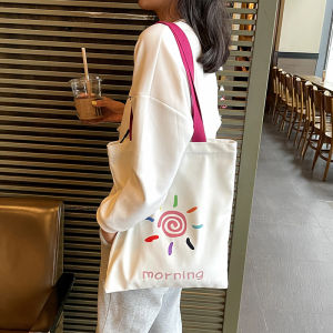 Large Capacity White Canvas Bag Womens Handbag Tote Bag Shoulder Bag Trendy Simple Style Artistic Design Casual Leisure