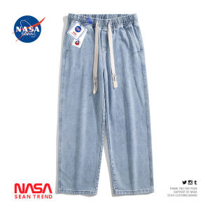 Wassup Panda Retro Drawstring Straight Leg Jeans Mens Casual Loose Wide Leg Long Trousers Pure Color Trendy Brand Cotton Polyester Blend