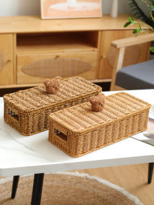 Vine Weave Bear Covered Storage Box Bathroom Wash Supplies Organizer Desktop Cosmetic Desk Storage Box Plastic Bedroom Use