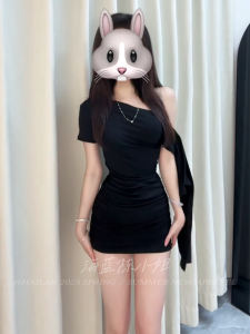 Summer New One Shoulder Draped Design Short Dress Women High Waist Bum Covering Skirt Gentle Style Pure Color High Quality Lady Dress