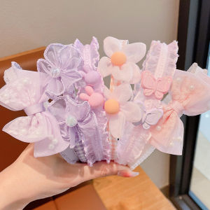 Princess Crown Headband for Girls Cute Baby Mesh Butterfly Knot Anti-Slip Hair Accessories Korean Style Childrens Fashion