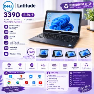 [Preloved]💻 Dell Latitude 3390 2-in-1 Laptop | Intel Core i5 8th Gen | 8GB RAM | 256GB SSD | 13.3” FHD Touchscreen | Windows 11 Pro|A grade condition laptop 👌🔥