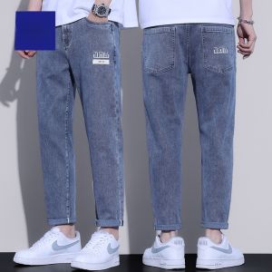 ROMON | Loose Fit Casual Thin Denim Jeans For Men Summer Style Straight Leg Light Blue Elastic Nine-Piece Long Trousers By Romon