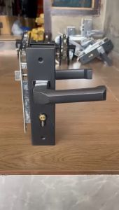 Handle Pintu Set Kunci Ukuran Tanggung 20 cm Kotak Lengkung Black Series Original