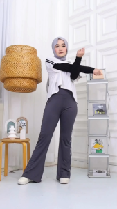 MUDAHHIJAB Celana Cutbray wanita Sport Olahraga Yoga Senam Lari Variasi List Putih Kanan Kiri