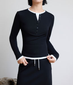 Slim Fit round Neck Long Sleeve T-Shirt Womens Autumn Commute Style Splicing Design Casual Comfortable Breathable Top