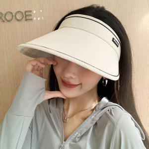 Womens Sun Hat UV Protection Foldable Wide Brim Face Covering Cycling Hat Summer Breathable Empty Top Casual Style Travel Cap