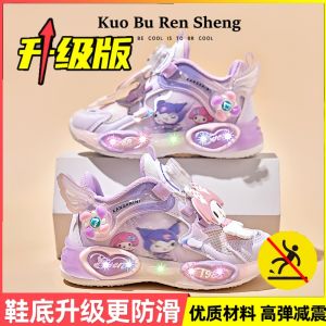 Girls Sport Shoes with Rotating Buckle And Lighting Feature Low Top Running Shoes Princess Style Dad Shoes Childrens Footwear