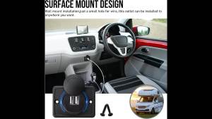 Sạc USB 12V Cho Xe RV Sạc Nhanh 3.0 Gắn Tường Có Đèn Báo Màu Xanh Và Nắp Đậy Dùng Cho Ô Tô Xe Cắm Trại Thuyền - Chất Liệu ABS