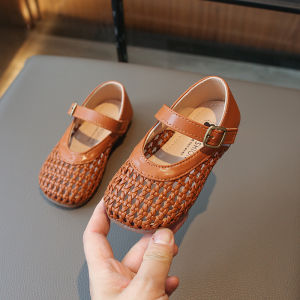 Braided Princess Hollow-toe Leather Sandals for Girls