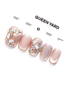 QueenYard Butterfly Love Cats Eye Enamel Embossed Craft 3D Colorful Spring White Enhancing Nail Art Wearable False Nails