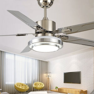 Modern Simple Stainless Steel Fan Light Home Living Room Bedroom Hanging Fan Light Electric Fan Leaf Home Decorative Fan
